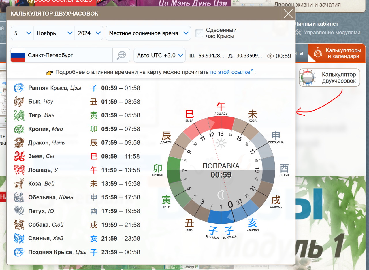 Калькулятор китайских двухчасовок