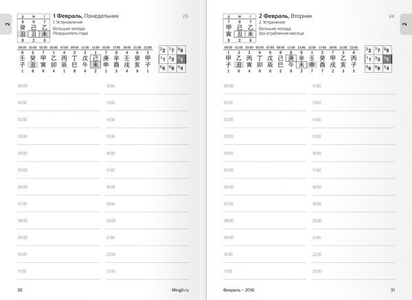 Страница Фэн Шуй ежедневника